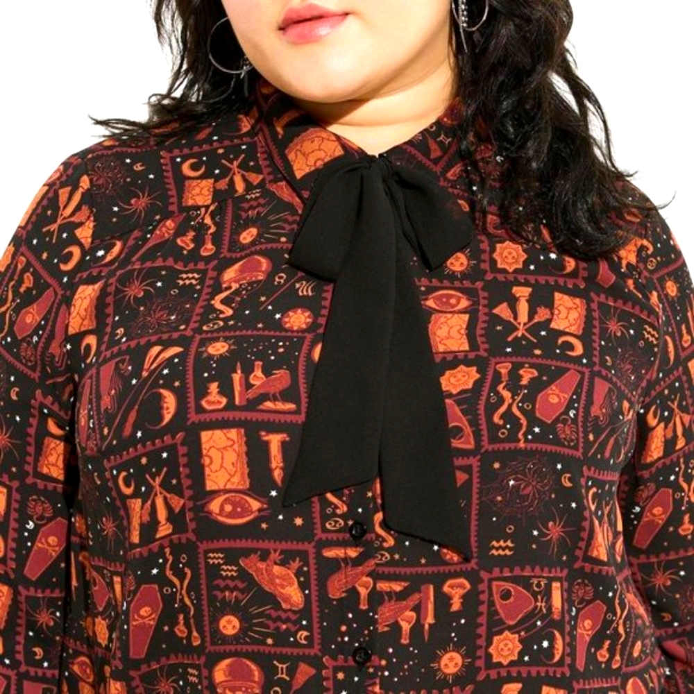 ❤️NWT TORRID DISNEY HOCUS POCUS BOW BLOUSE LONG SLEEVE HALLOWEEN - - Picture 4 of 12